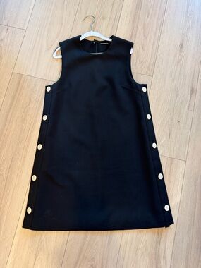 Alexis Libra Dress in Black with Side Buttons and Hidden Zip Back